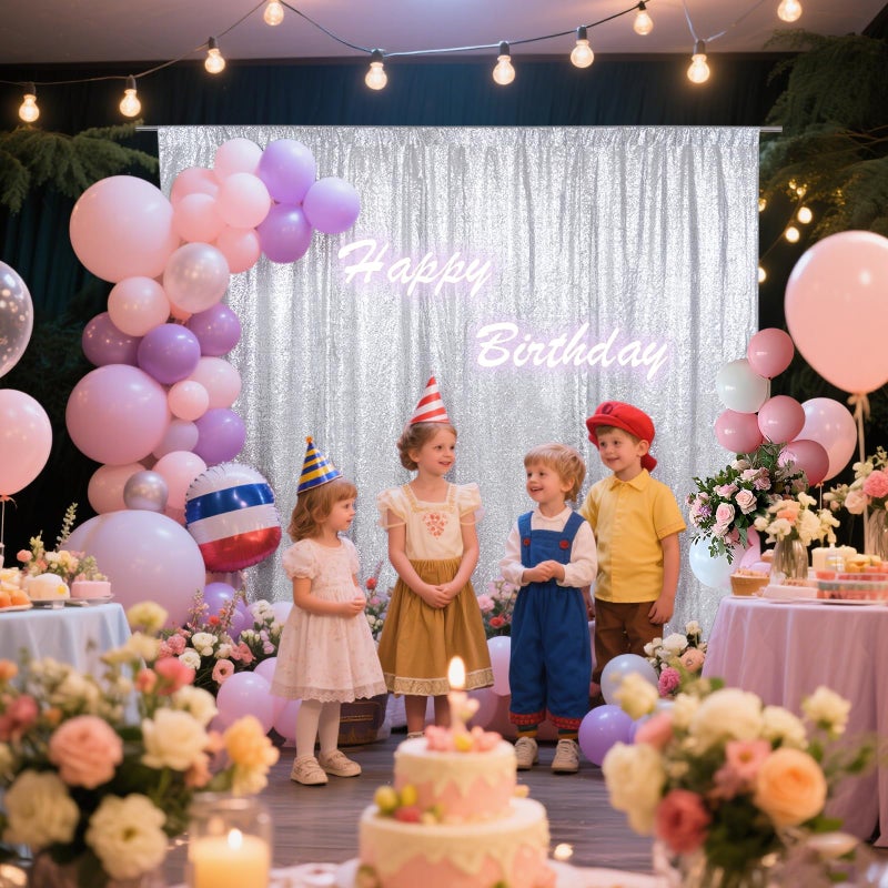 SquarePie Sequin Backdrop Not See Through Thick Stain Background for Photography Glitter Curtain Party 6FT x 8FT Silver - Image 3